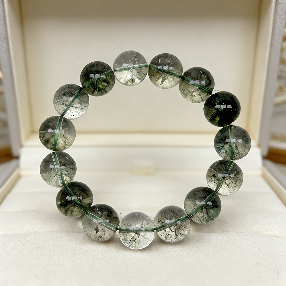 Unisex Natural Green Phantom Quartz Beaded Bracelet